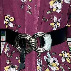 New Fashion Wide Black Stretch Knotted Infinity Polished SilverTone Buckle Belt